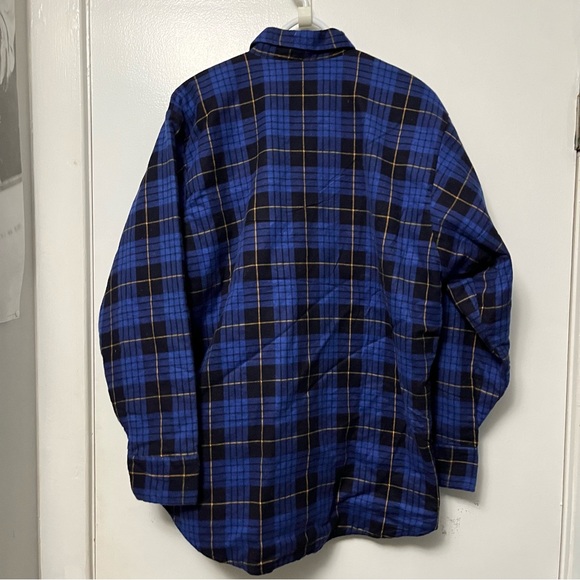 VTG FLANNEL JACKET PLAID BUTTON DOWN SHIRT BREAST POCKET INSULATED COAT BLUE MED - Picture 6 of 7